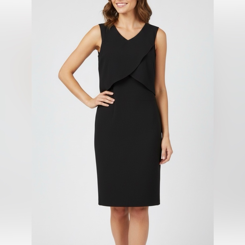 NWT Sandro Raviv Wrap Effect Crepe Dress LBD Sleeveless Cross Front Black Sz M